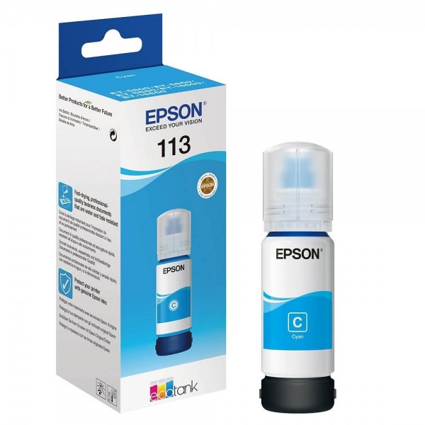 Epson 113 EcoTank Tinte cyan für ET-5800 ET-5850 ET-5880 ET-16600 ET-16650 C13T06B240