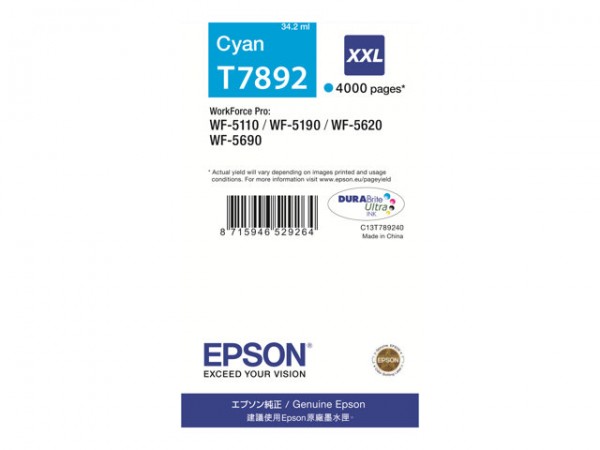 EPSON T7892 Tinte cyan XXL WF-5690dwf