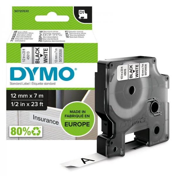 Dymo Schriftband D1 45013 12mm x 7m schwarz auf weiss S0720530