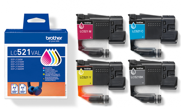 Brother LC-521VAL Tintenpatrone Value Pack für Brother DCP-J1260W DCP-1310DW DCP-1360DW DCP-1460