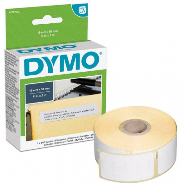 Dymo Etikettenrolle für Etikettendrucker S0722550 weiß, 51,0 x 19,0 mm, 1 x 500 Etiketten