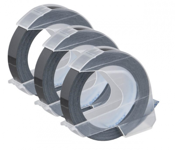 Dymo 3x Prägebänder 3D S0847730, 9 mm weiß auf schwarz